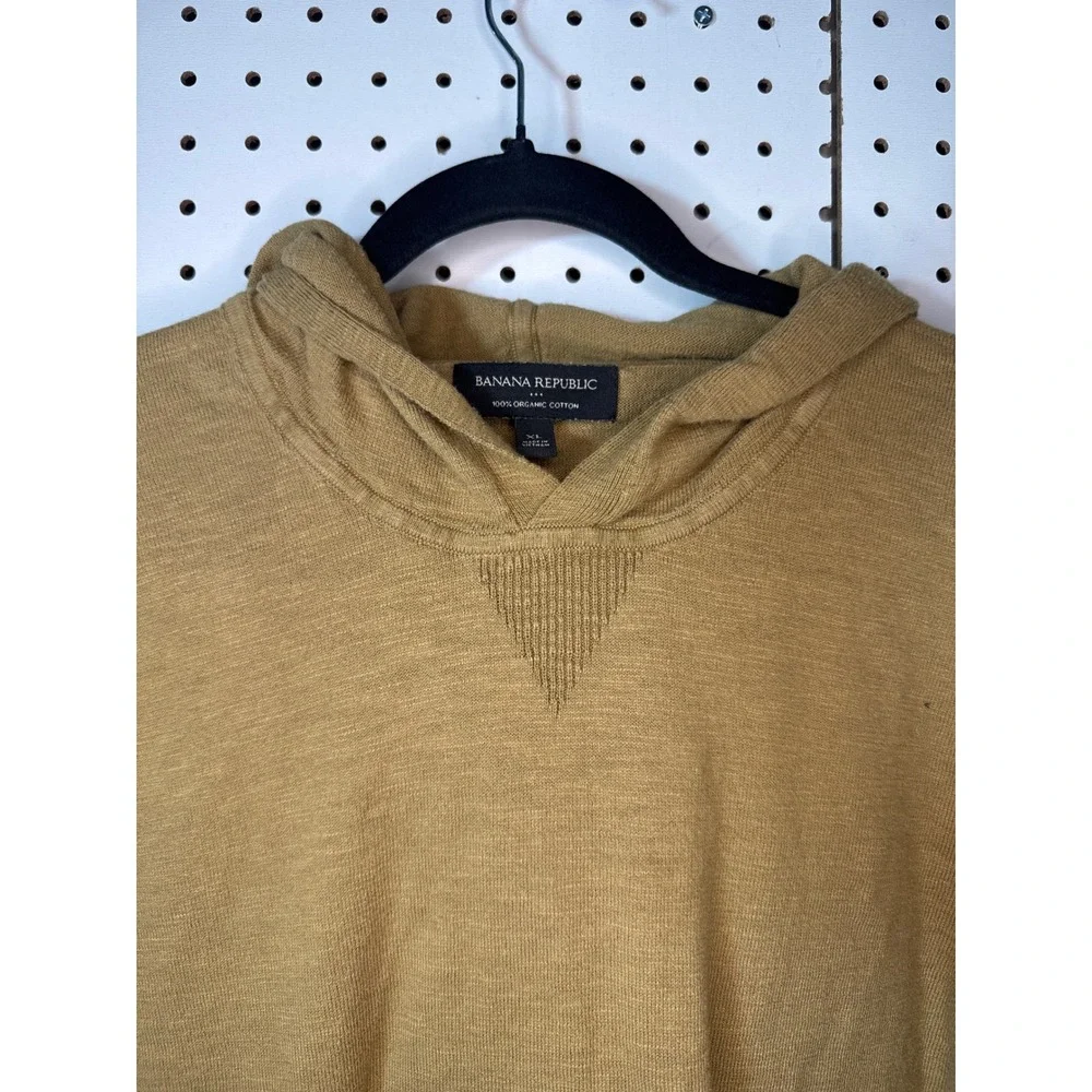 Banana Republic Mens Organic Cotton Knit Hoodie Mustard Gold XL Sweater Pullover